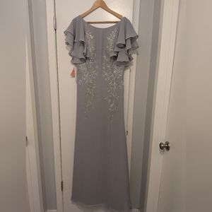 JJs House Gray Maxi Dress with Silver Embroidery